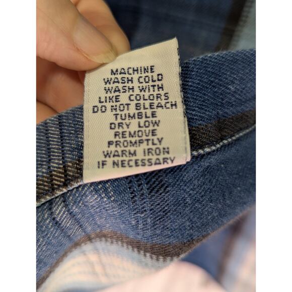 Lee Blue/Ivory Plaid Cotton Button Up Long Sleeve 1 Pocket Vintage Size Large - Picture 12 of 12